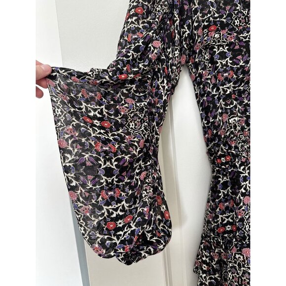 Misa Los Angeles Adora Mini Dress Black Floral Long Sleeve Ruffle Size Medium - Picture 6 of 10